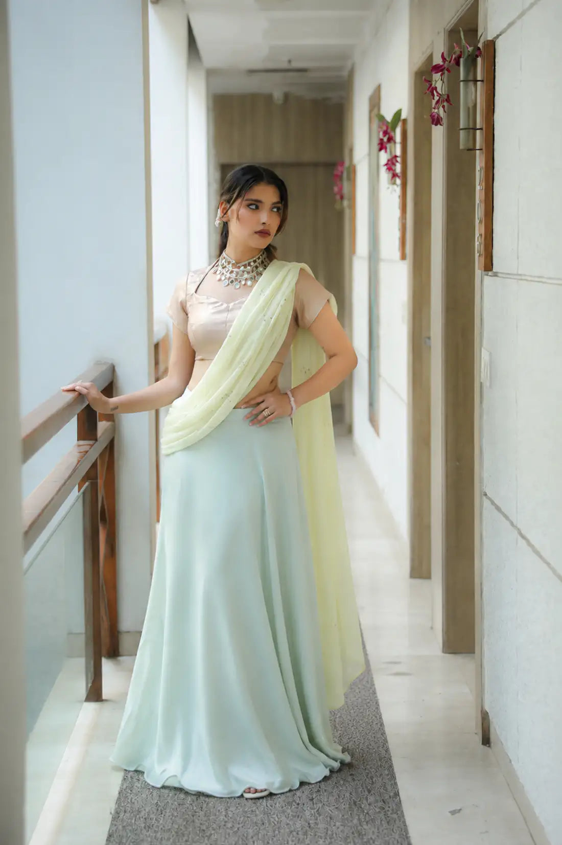 Pastel Satin Silk Skirt Set