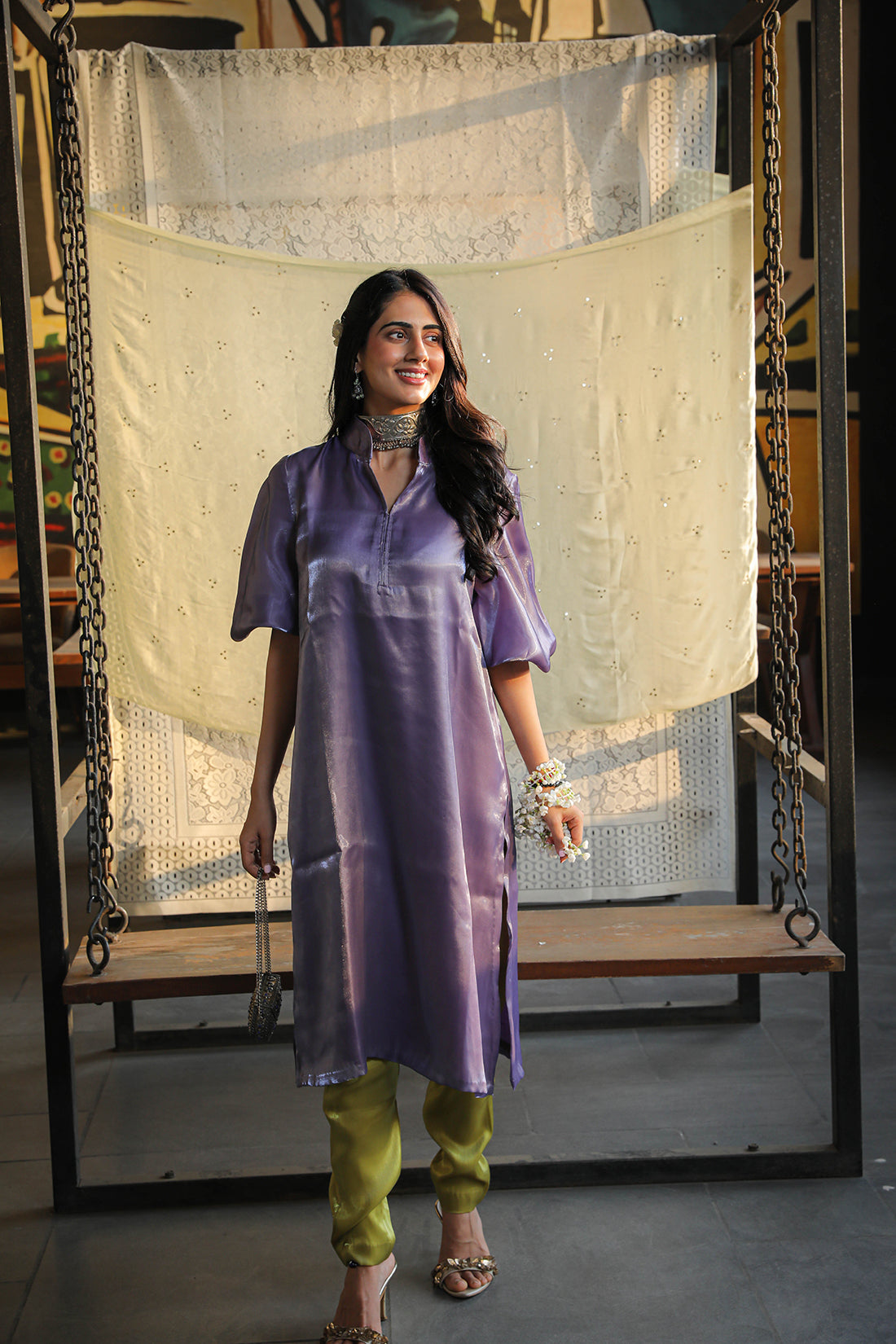 Purple Glass Organza Luxe Kurta Set