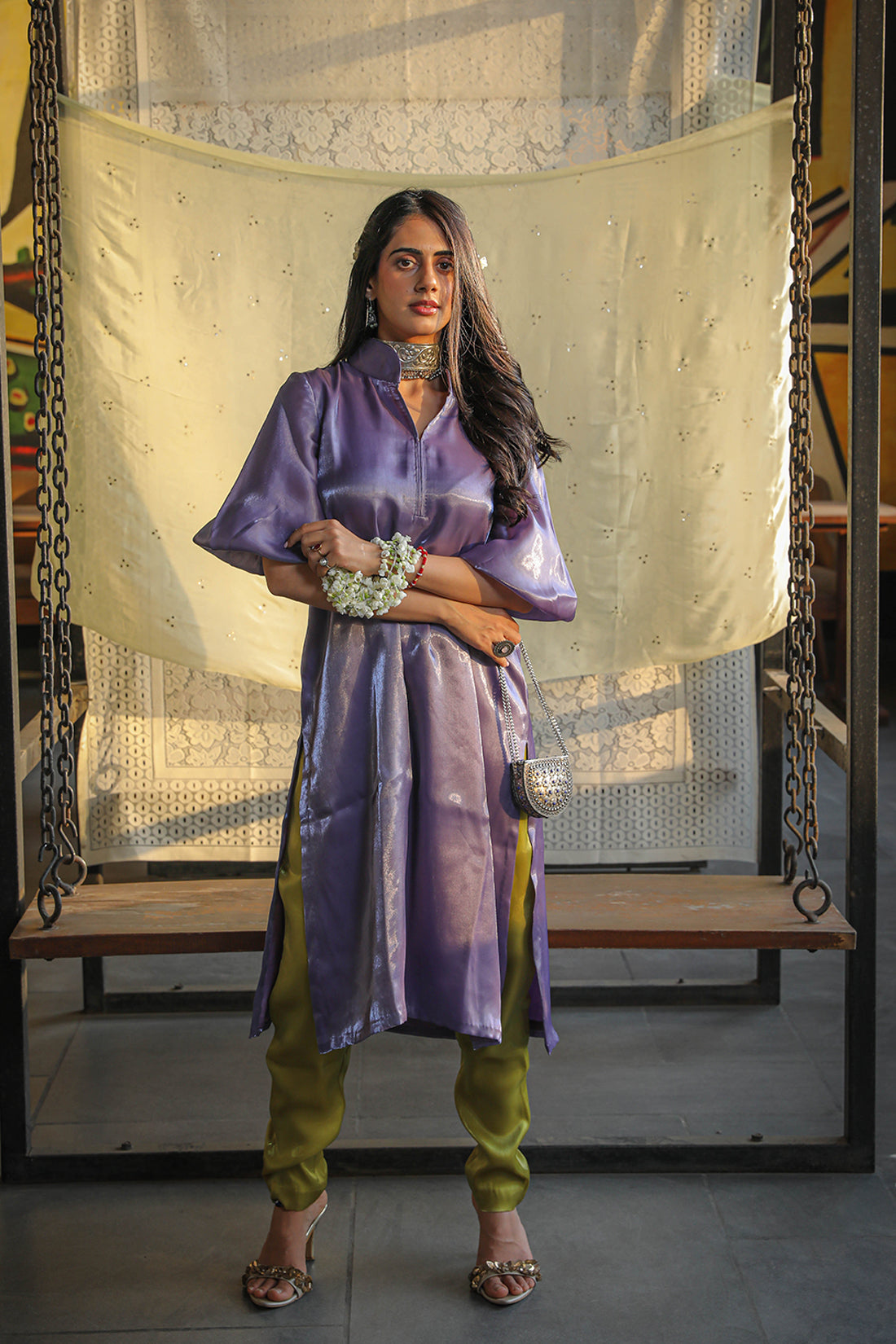 Purple Glass Organza Luxe Kurta Set