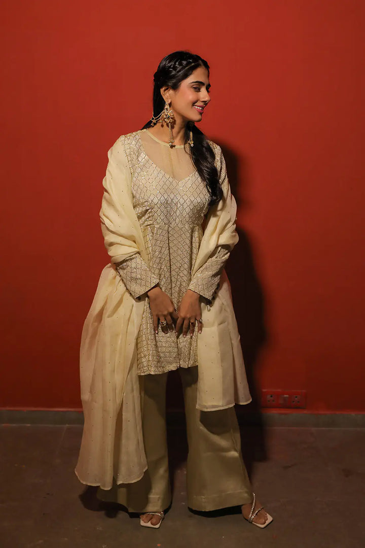 Ivory Shell Tissue Silk Suit Set