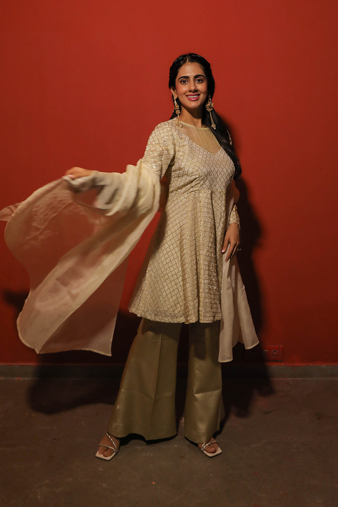 Ivory Shell Tissue Silk Suit Set
