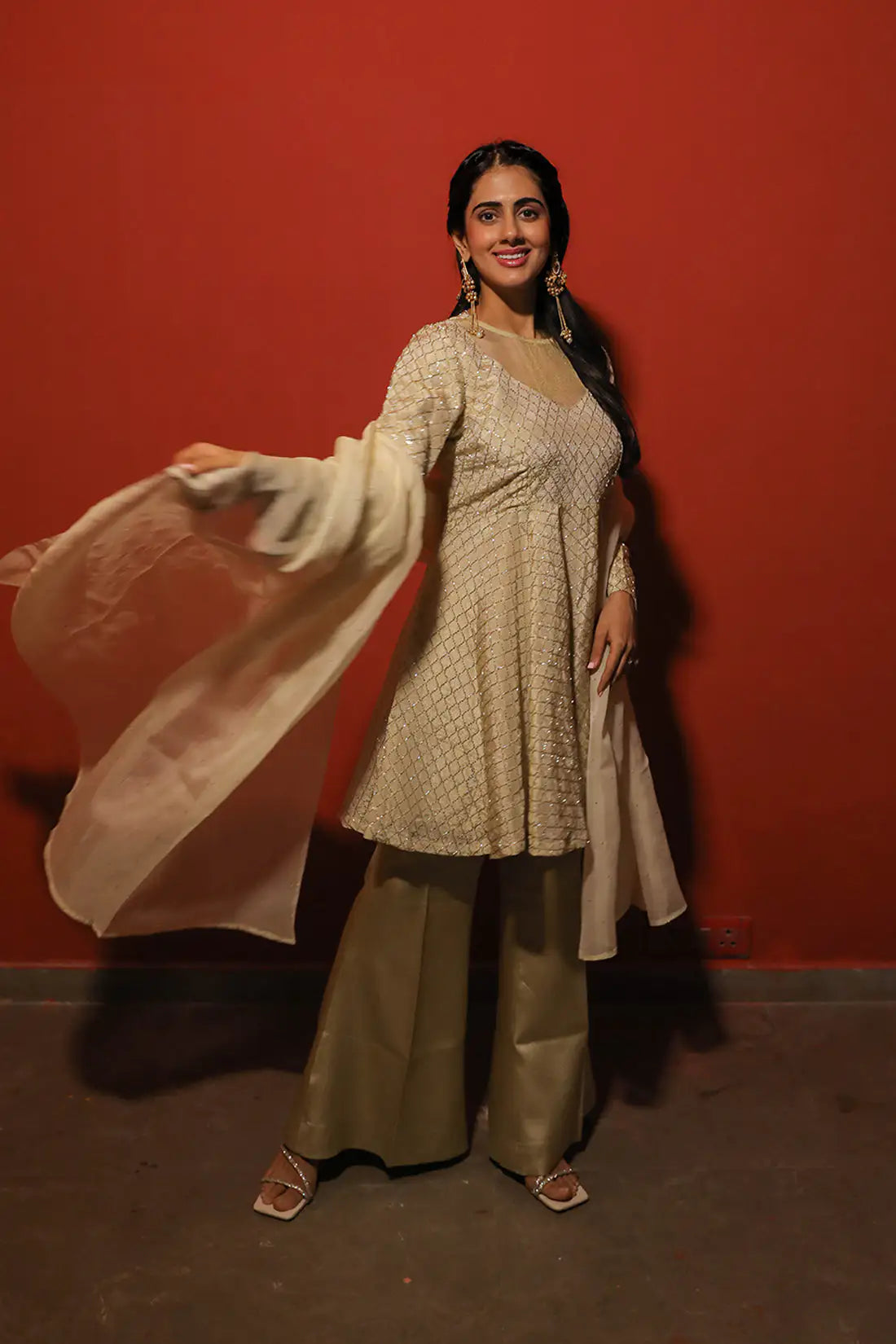 Ivory Shell Tissue Silk Suit Set