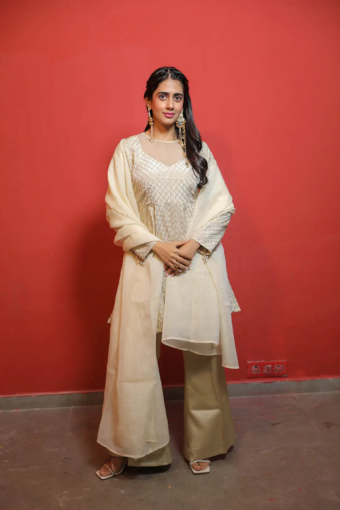 Ivory Shell Tissue Silk Suit Set