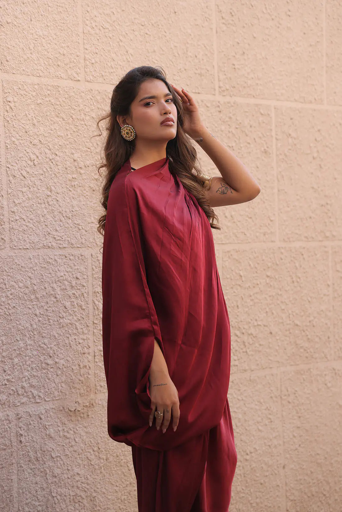 MAROON GLOSS DRAPE SET
