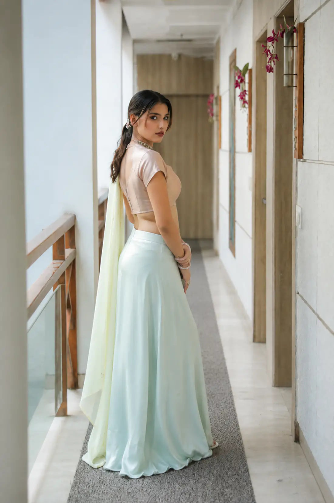 Pastel Satin Silk Skirt Set
