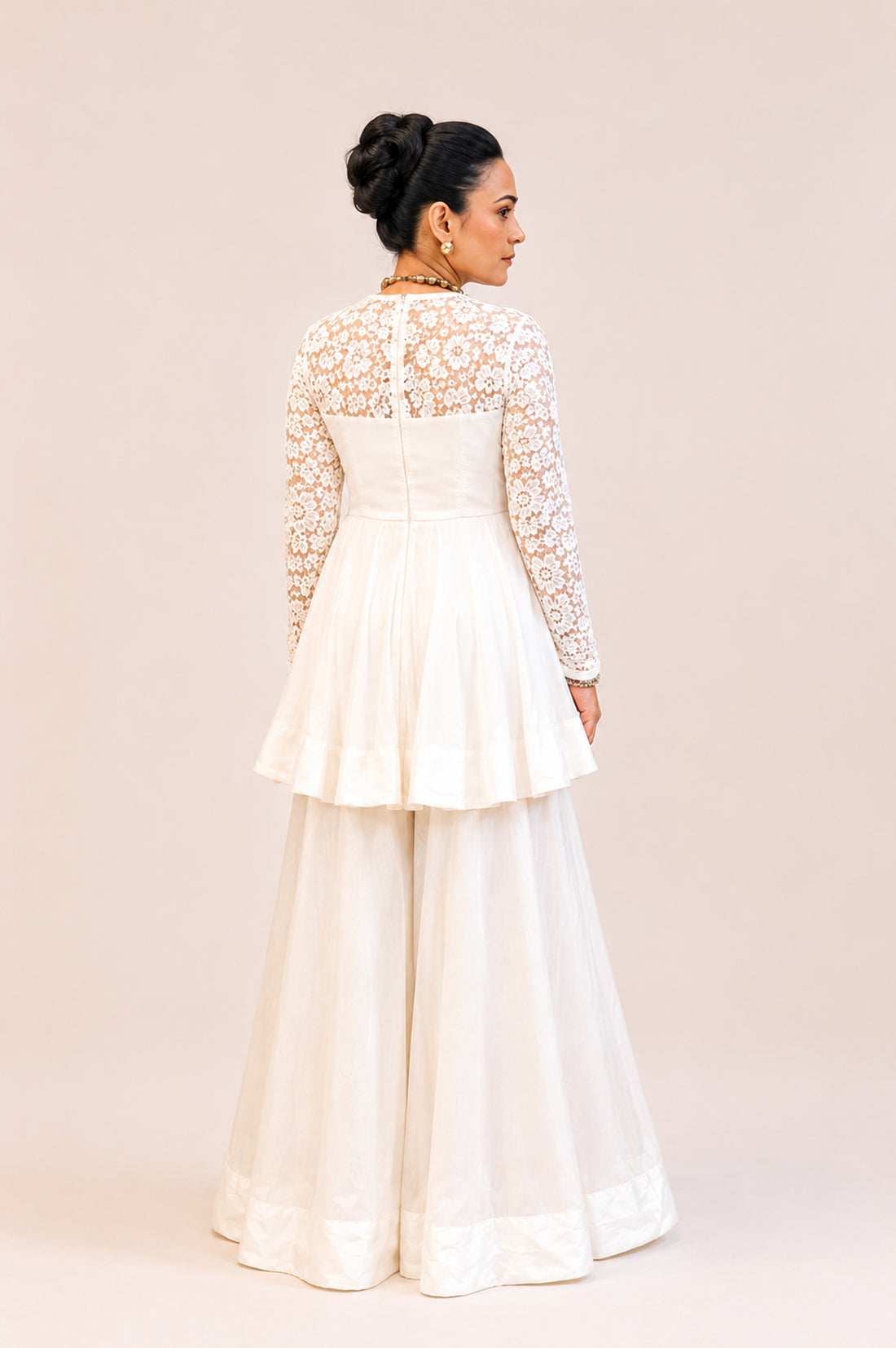 White Persian Lace Organza Anarkali Set