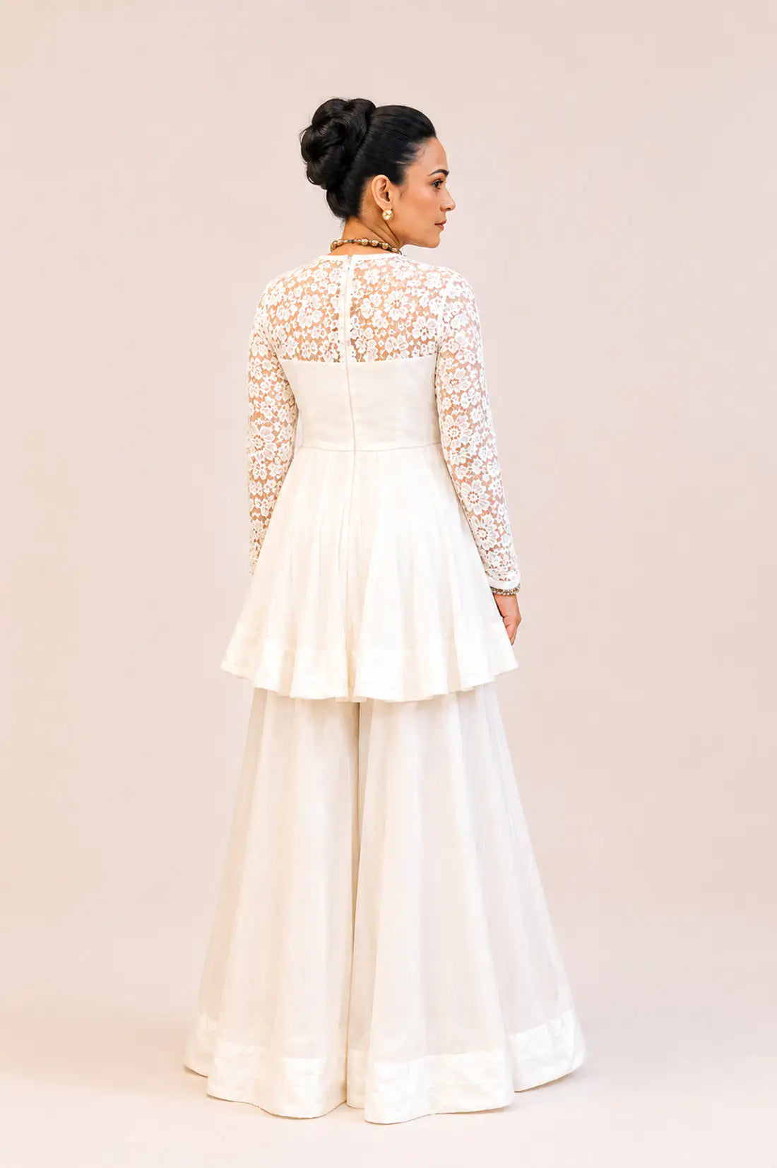 White Persian Lace Organza Anarkali Set