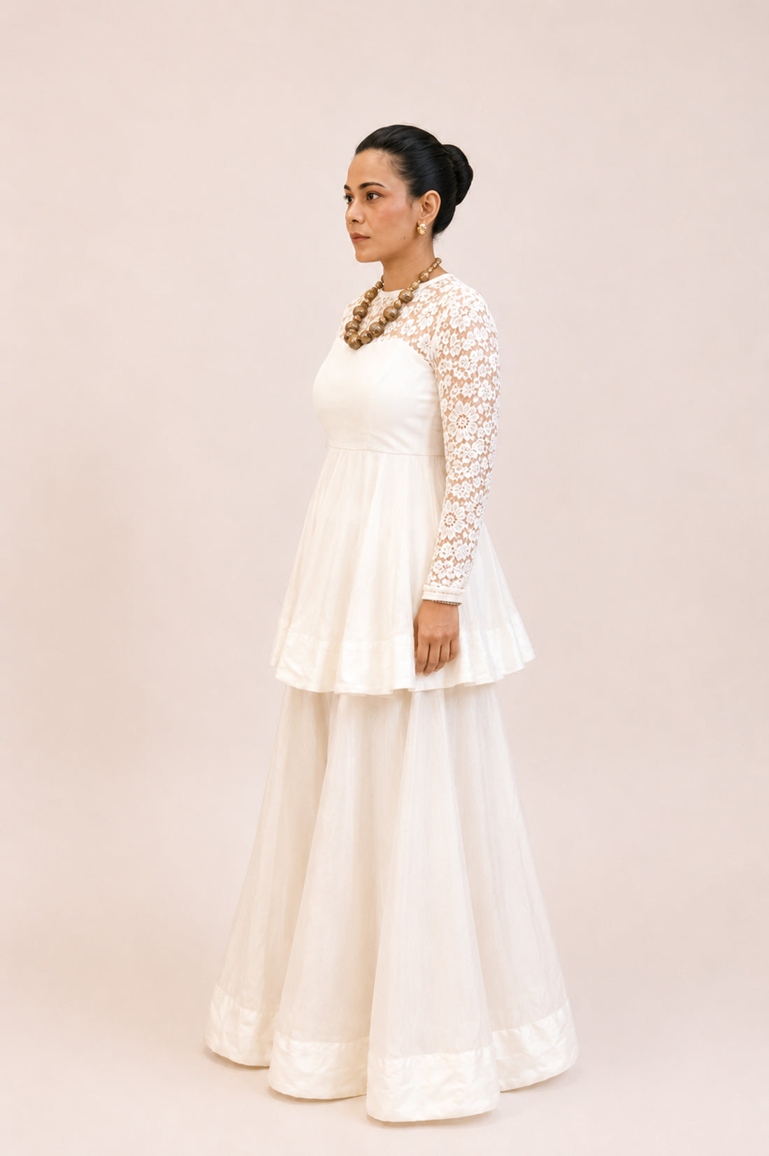 White Persian Lace Organza Anarkali Set