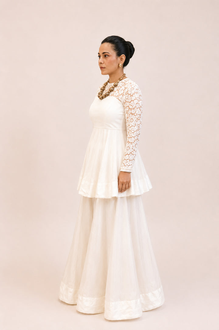 White Persian Lace Organza Anarkali Set