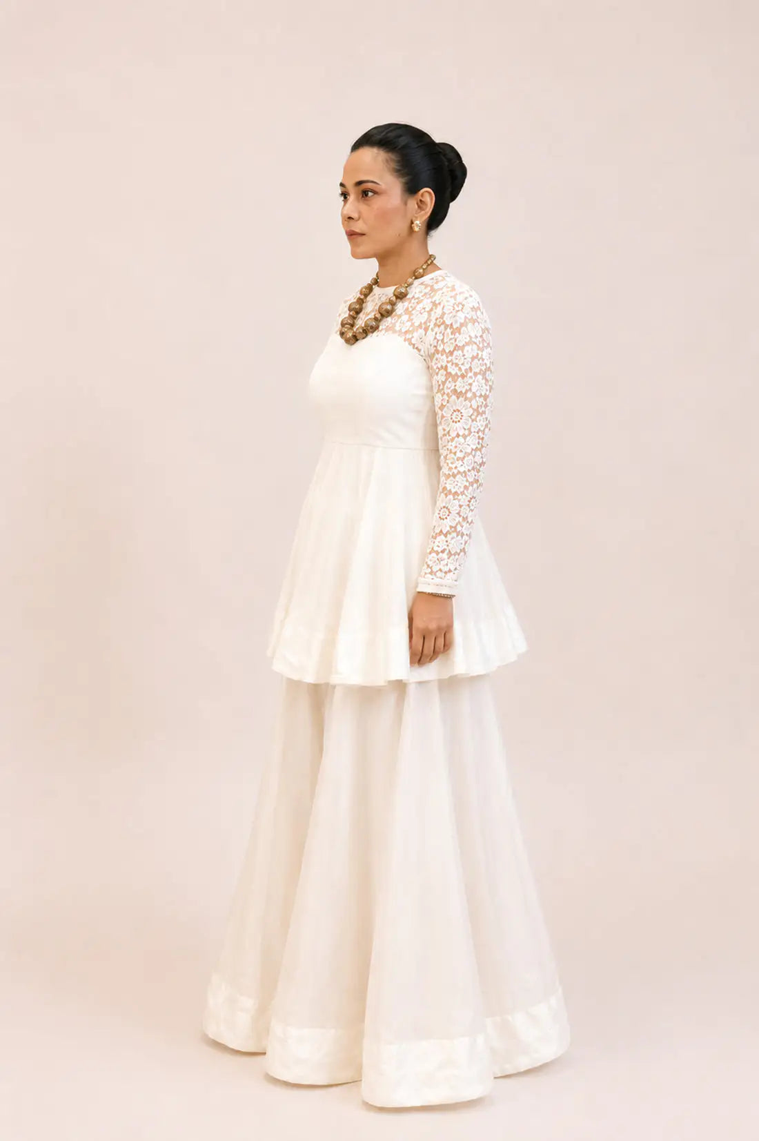 White Persian Lace Organza Anarkali Set