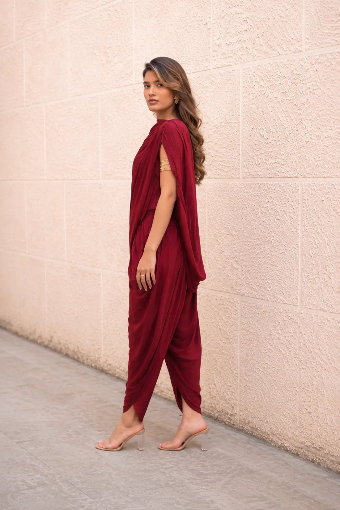 MAROON GLOSS DRAPE SET