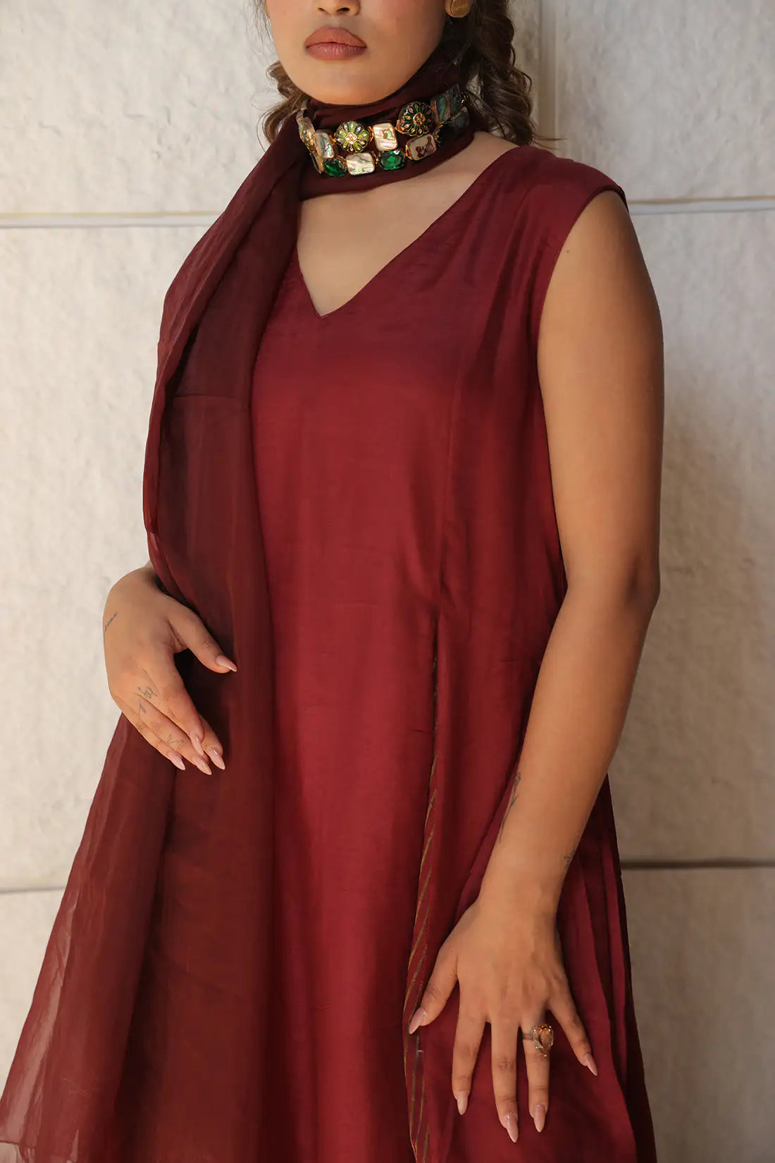 Regal Maroon Linen Silk Kurta Set