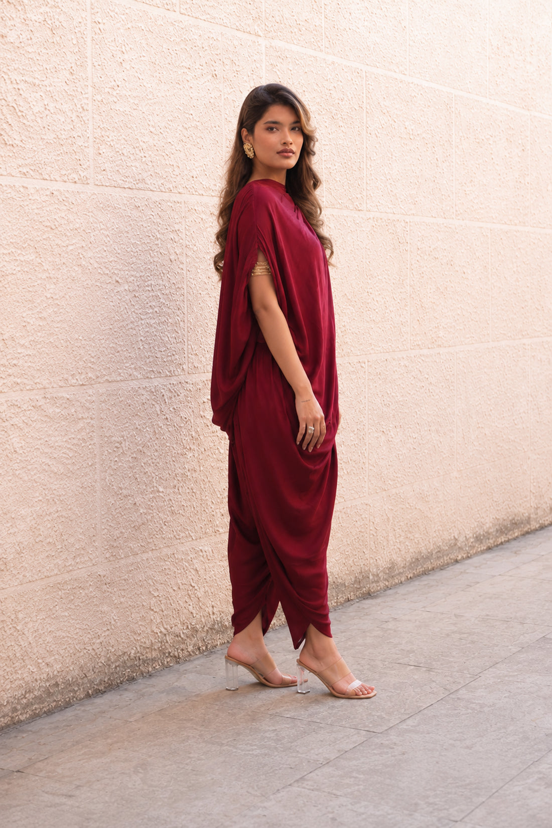 MAROON GLOSS DRAPE SET