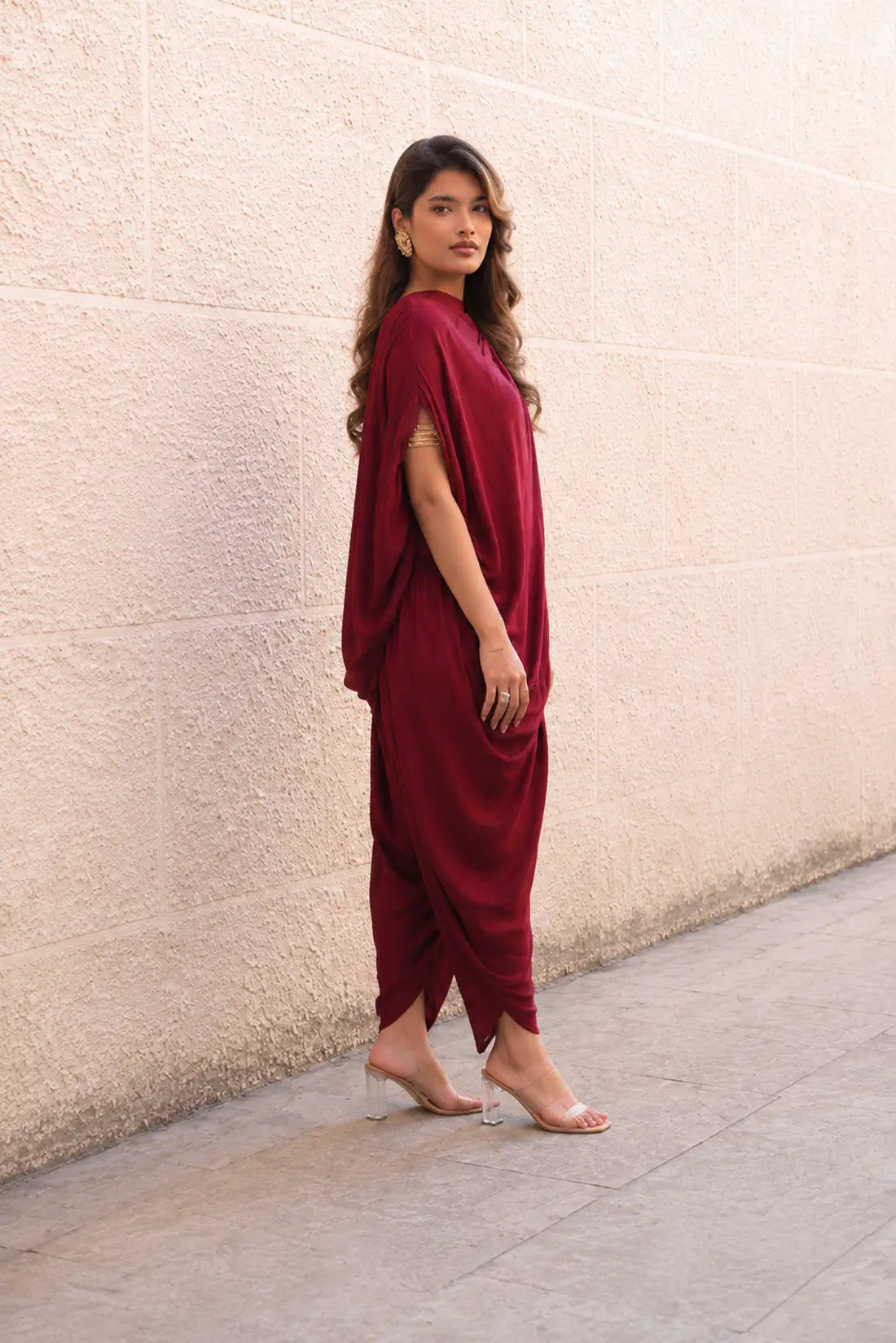 MAROON GLOSS DRAPE SET