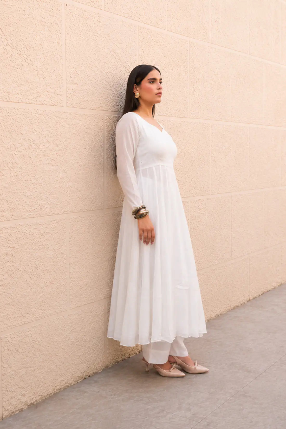 WHITE ANARKALI SET