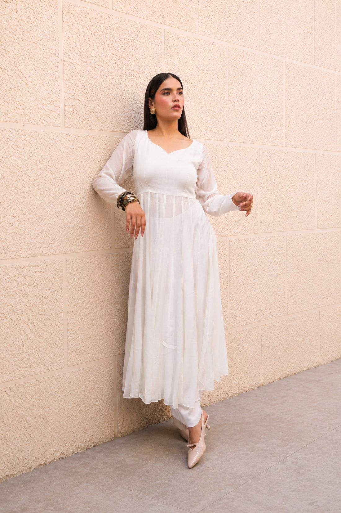 WHITE ANARKALI SET