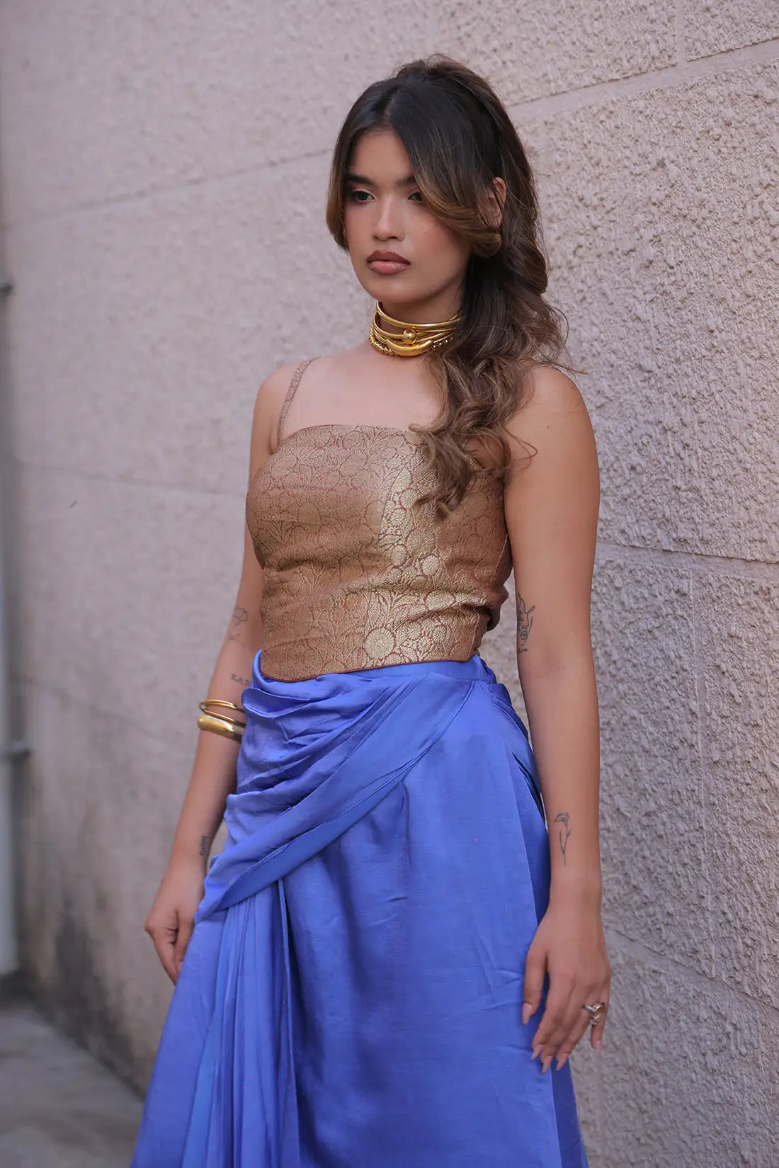 Royal Blue Brocade Co-Ord Set